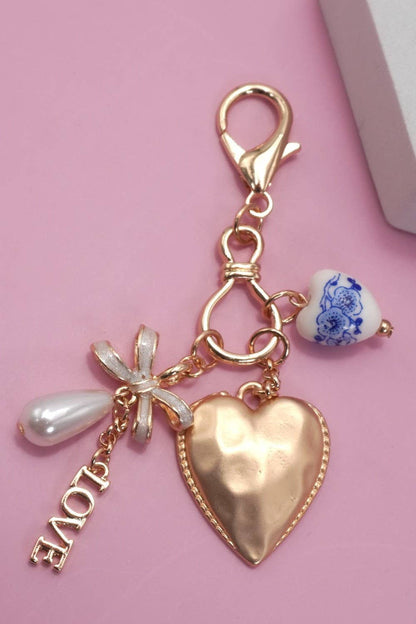 Bag charm/ Porcelain Bow Heart
