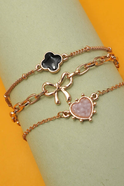 Charm Bracelet/ Heart Bow Clover