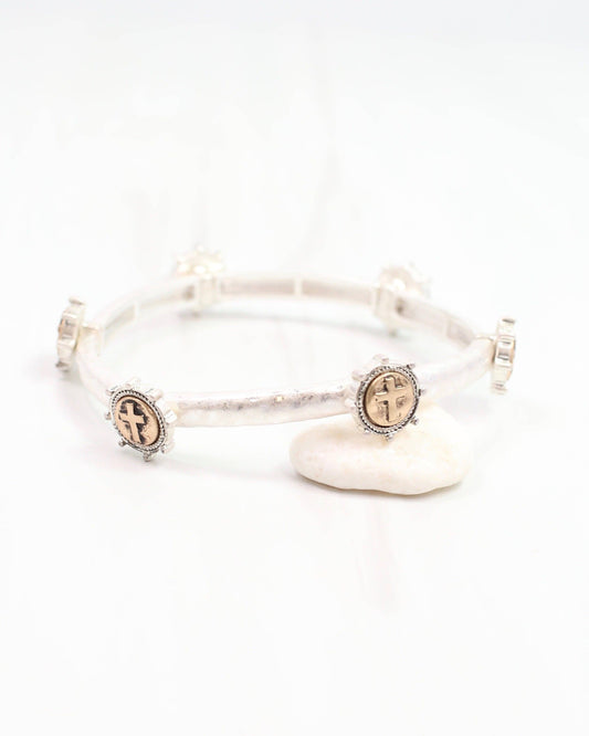 Cross Stretch Bracelet - Silver