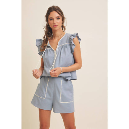 ELASTIC WAISTBAND LINEN SHORTS WITH EMBROIDERY