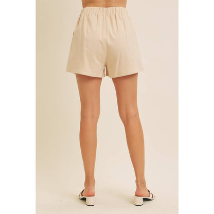 ELASTIC WAISTBAND LINEN SHORTS WITH EMBROIDERY