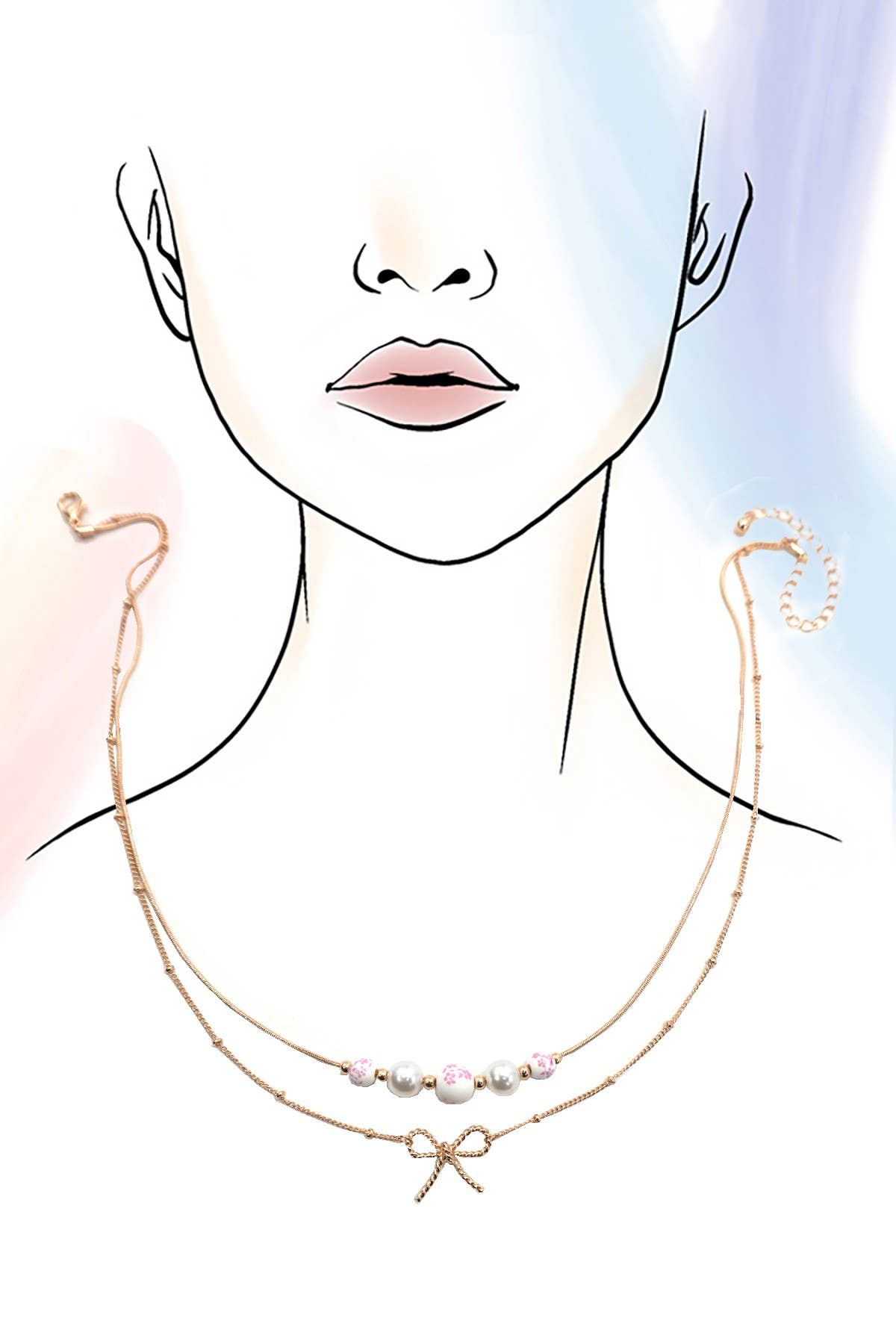 Layer Necklace/ Pink Bow