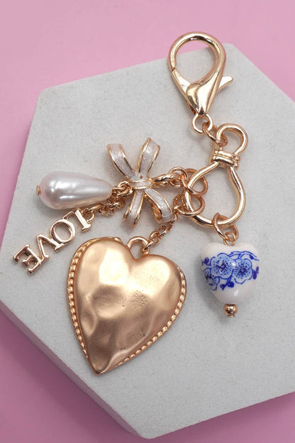Bag charm/ Porcelain Bow Heart