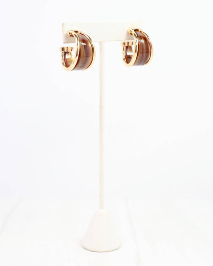 Daphne Gold Trimmed Hoop - Brown