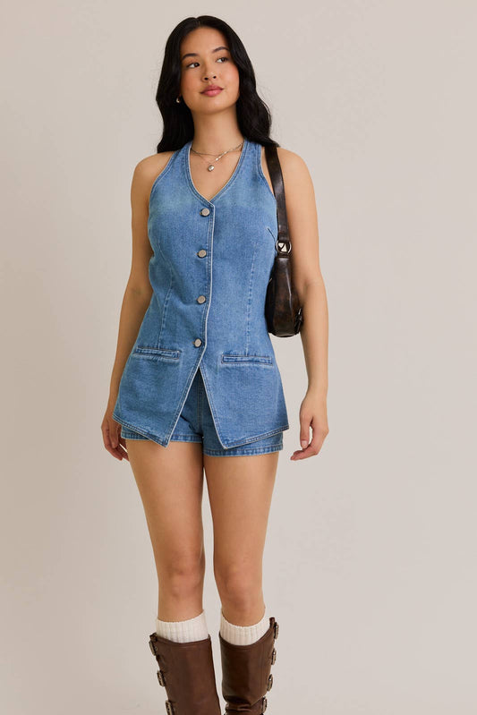 Denim Halter Top Romper